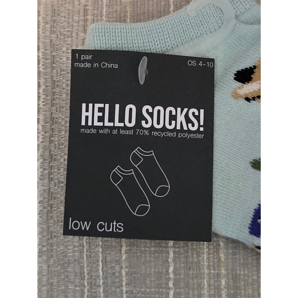 Hello Socks Womens Low Cut Ankle Socks Light Blue Cat Shopping Fish OS 4-10 NWT - Picture 4 of 5